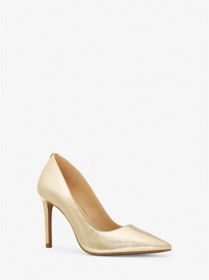 Michael Kors Alina Flex Metallic Snake Embossed Leather Women Pumps PALE GOLD | USAKOZ1729