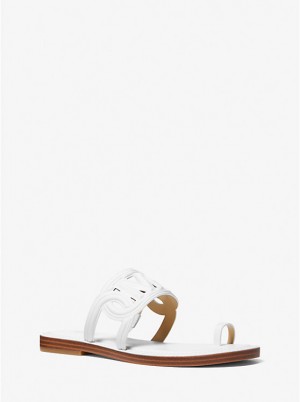 Michael Kors Alma Leather Flat Women Sandals OPTIC WHITE | USAYXC1758