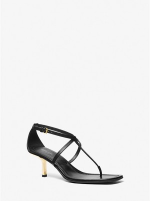 Michael Kors Anna Leather Women Sandals BLACK | USAAHA1774