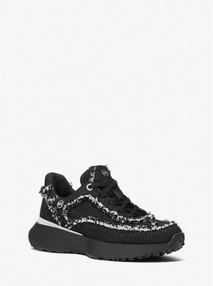 Michael Kors Ari Frayed Denim Women Trainers BLACK | USATCD2019