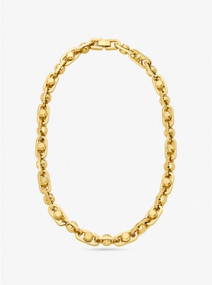 Michael Kors Astor Large Precious Metal-Plated Brass Link Women Necklace GOLD | USARVT1552