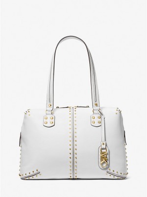 Michael Kors Astor Large Studded Leather Women Tote Bag OPTIC WHITE | USARVJ1240