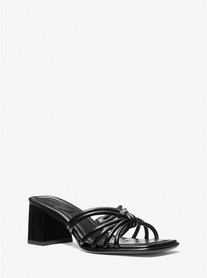 Michael Kors Astra Leather Mule Women Sandals BLACK | USAGSG1778