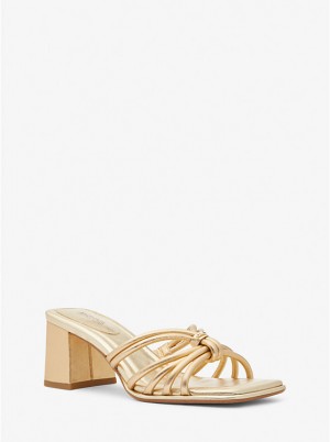 Michael Kors Astra Metallic Leather Mule Women Sandals PALE GOLD | USALIL1782