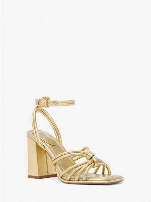 Michael Kors Astra Metallic Leather Women Sandals PALE GOLD | USAKOK1781