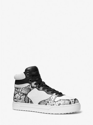 Michael Kors Barett Snake Embossed Leather High-Top Men Sneakers OPTIC WHITE/BLK | USAKOJ2266