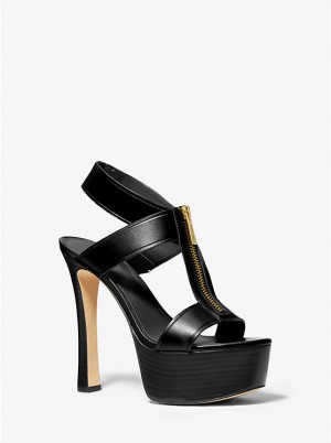 Michael Kors Berkley Leather Platform Women Sandals BLACK | USAMQM1789