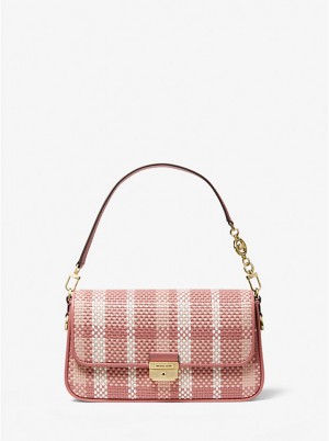 Michael Kors Bradshaw Small Woven Leather Convertible Women Shoulder Bag ROSE MULTI | USAAHS1181