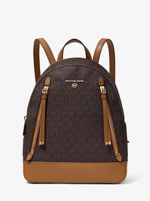 Michael Kors Brooklyn Medium Logo Women Backpack BRN/ACORN | USAKOO1070