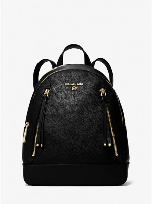 Michael Kors Brooklyn Medium Pebbled Leather Women Backpack BLACK | USAJPP1071