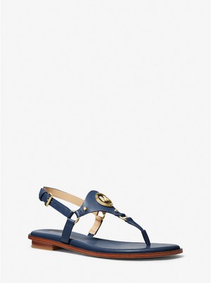 Michael Kors Casey Leather Women Sandals NAVY | USAFDS1802