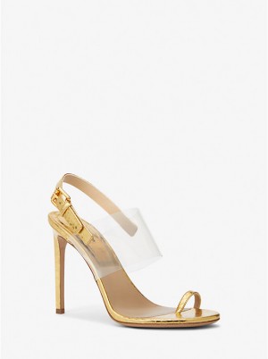 Michael Kors Catherine Metallic Python Embossed Leather Women Sandals GOLD | USAPJH1806