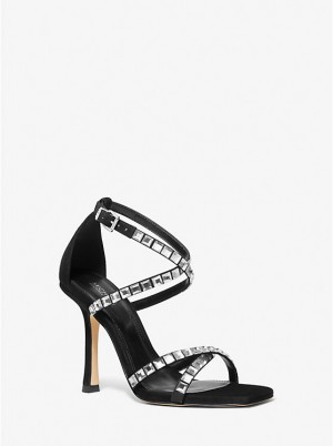 Michael Kors Celia Crystal Embellished Suede Women Sandals BLACK | USAUZL1809