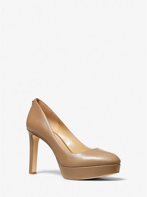 Michael Kors Chantal Leather Platform Women Pumps CASHEW | USAVRT1741