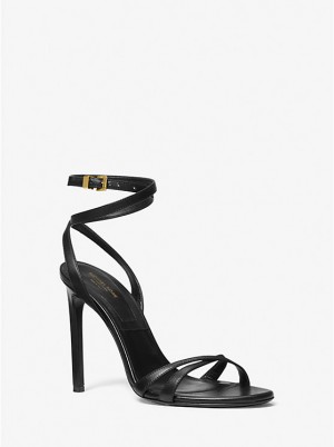 Michael Kors Chrissy Leather Women Sandals BLACK | USAWNB1814