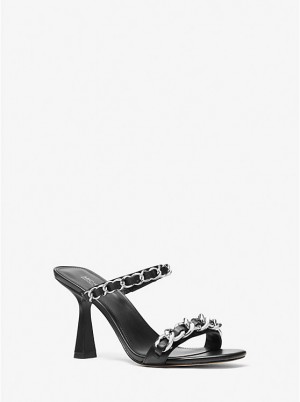 Michael Kors Clara Embellished Leather Women Sandals BLACK | USAYXR1821