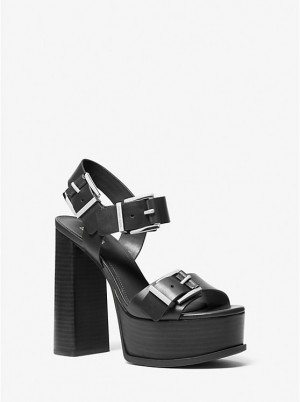 Michael Kors Colby Leather Platform Women Sandals BLACK | USAKOH1833