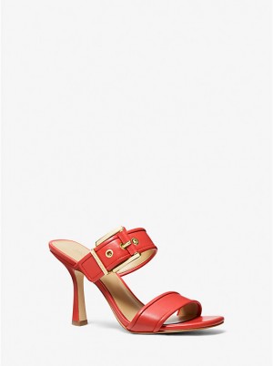 Michael Kors Colby Leather Women Sandals SPICED CORAL | USAGSD1830