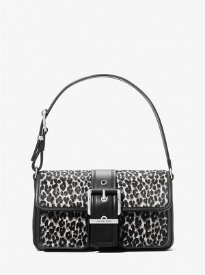 Michael Kors Colby Medium Leopard Print Calf Hair Women Shoulder Bag BLACK COMBO | USAEBZ1189