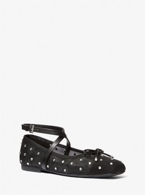 Michael Kors Collette Embellished Mesh Ballet Women Flats BLACK | USAVRM1682