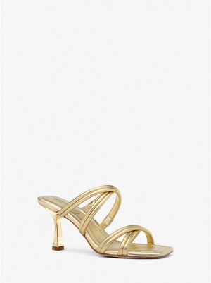 Michael Kors Corrine Metallic Leather Women Sandals PALE GOLD | USABEM1844