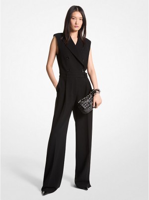 Michael Kors Crepe Double-Breasted Jumpsuit Women Dress BLACK | USAPJO1286