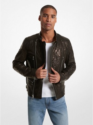 Michael Kors Crinkled Leather Biker Men Jacket BLACK | USAQMA2179