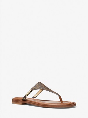 Michael Kors Daniella Empire Signature Logo Women Sandals BROWN | USAXYE1847