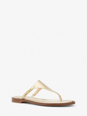 Michael Kors Daniella Metallic Leather Women Sandals PALE GOLD | USALIT1849