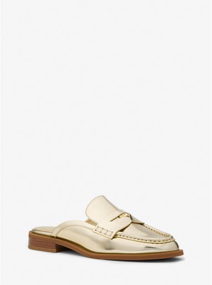 Michael Kors Eden Metallic Leather Mule Women Flats PALE GOLD | USABEY1688