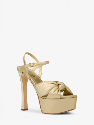 Michael Kors Elena Metallic Leather Platform Women Sandals PALE GOLD | USAPJF1858