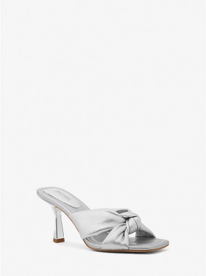 Michael Kors Elena Metallic Leather Women Sandals SILVER | USAAHD1857