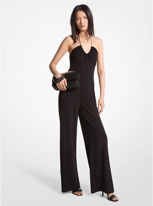 Michael Kors Embellished Stretch Matte Jersey Halter Jumpsuit Women Dress BLACK | USAYXD1290