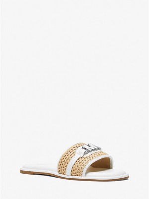 Michael Kors Ember Embellished Straw Slide Women Sandals NAT/OPTICWHT | USAOKG1859