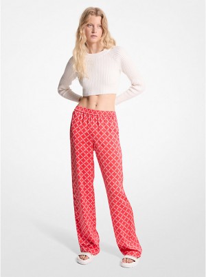 Michael Kors Empire Logo Satin Pajama Women Pants CORAL | USAKOC1434