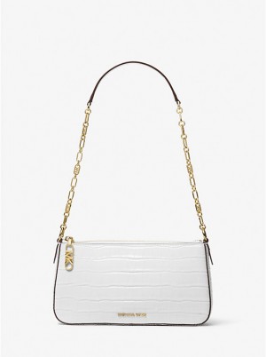 Michael Kors Empire Medium Crocodile Embossed Leather Chain-Link Women Shoulder Bag OPTIC WHITE | USAJPS1208