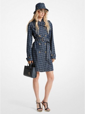 Michael Kors Empire Signature Logo Jacquard Denim Trench Coat Women Jacket RINSE | USAKOU1365