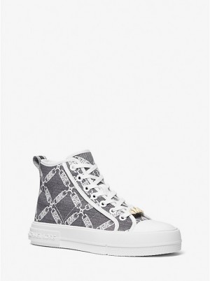 Michael Kors Evy Empire Logo Jacquard High-Top Women Sneakers BLACK/WHITE | USAPJW1981