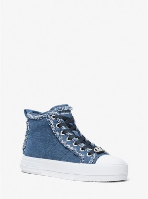 Michael Kors Evy Frayed Denim High-Top Women Sneakers DENIM | USASGR1983