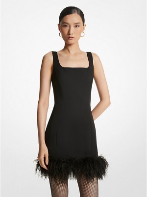 Michael Kors Feather Trim Stretch Crepe Shift Women Dress BLACK | USAWNJ1294