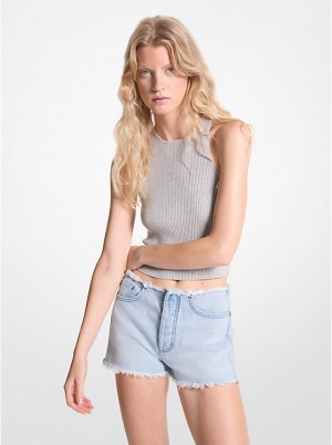 Michael Kors Frayed Denim Women Shorts BLUE HAZE WASH | USAQMS1451