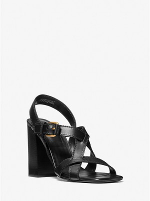 Michael Kors Gladys Leather Women Sandals BLACK | USAWNN1869