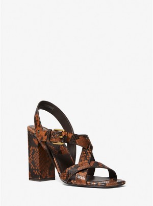 Michael Kors Gladys Python Embossed Leather Women Sandals CHESTNUT | USAEBM1870