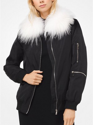 Michael Kors Goat Hair Collar Bomber Women Jacket BLACK | USAZUC1380