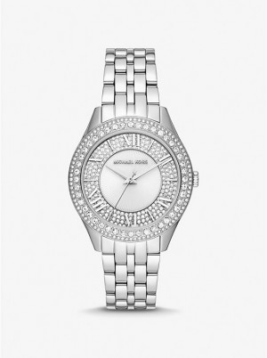 Michael Kors Harlowe Pavé Silver-Tone Women Watch SILVER | USAMQI1582