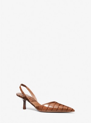 Michael Kors Holly Crocodile Embossed Leather Pump Women Sandals CHESTNUT | USAYXW1873