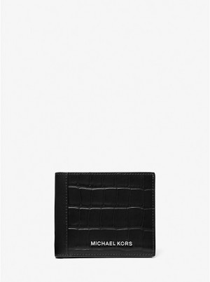 Michael Kors Hudson Crocodile Embossed Leather Billfold Men Wallet BLACK | USAZUL2160