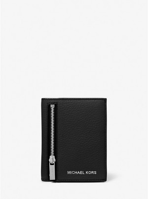 Michael Kors Hudson Leather Zip Men Wallet BLACK | USAKOX2162