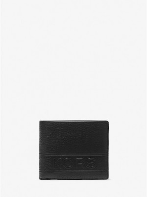 Michael Kors Hudson Pebbled Leather Billfold With Coin Pouch Men Wallet BLACK | USAFDN2166