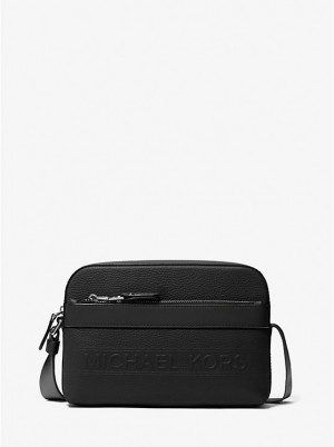 Michael Kors Hudson Pebbled Leather Utility Men Crossbody Bag BLACK | USAPJR2118